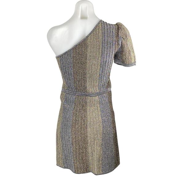 Parker Multicolor Metallic Colorblock Ribbed One Shoulder Mini A-Line Dress Sz M - Picture 4 of 6